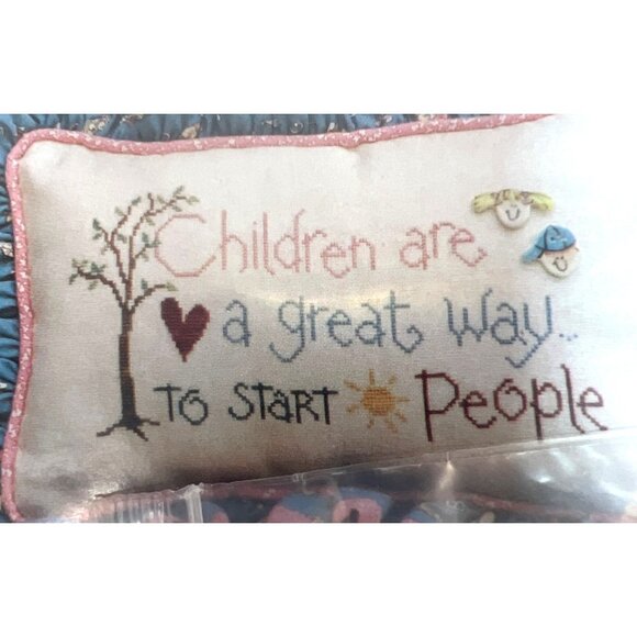 Vintage "Children Are People" Cross Stitch Pattern With Boy & Girl Button Set - Picture 1 of 5